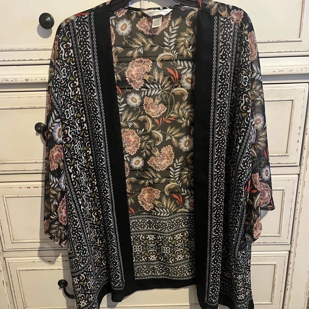Christopher & Banks Floral Kimono Jacket - Black and Pink
